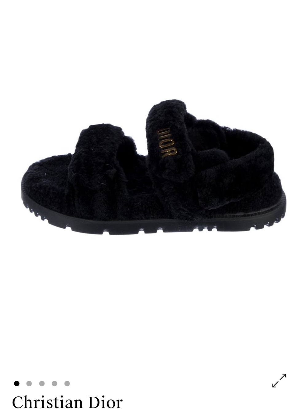 Dior Black Fuzzy Slide Sandals with Gold Logo